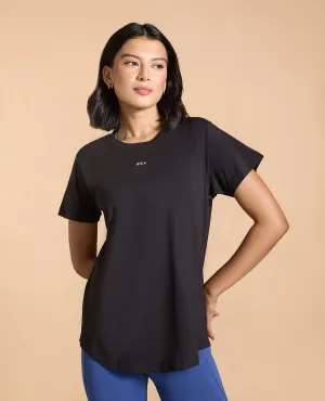 Women Solid Cotton Essential Hip Covering Top Low Impact Dye