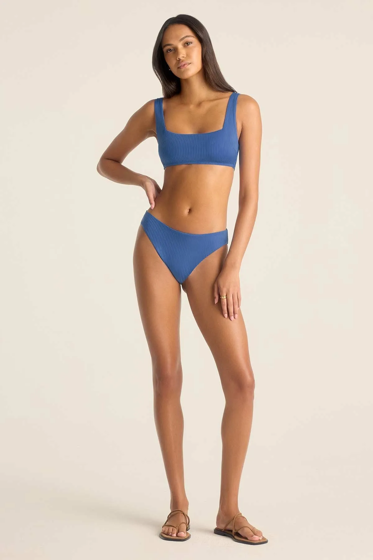 Cali High Leg Full Bottom - Chambray EcoRib Anti Fade Technology