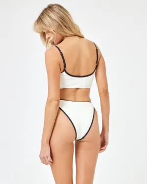 Ribbed Nora Bikini Bottom - Cream Black Opaque Lining Smooth Edge Finish