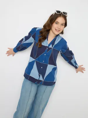 Madame Geometric Print Navy Blue Cotton Top Spirit Core Classic Mode