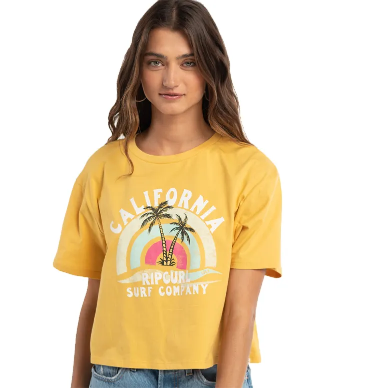 Embroidered Sunny Paradise Crop S/S Tee
