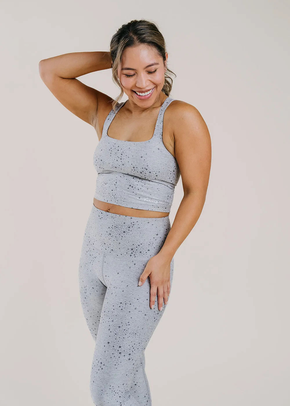 African Bold Rain Fit Square Neck Cropped Tank - Silver Mist Lucky Stars