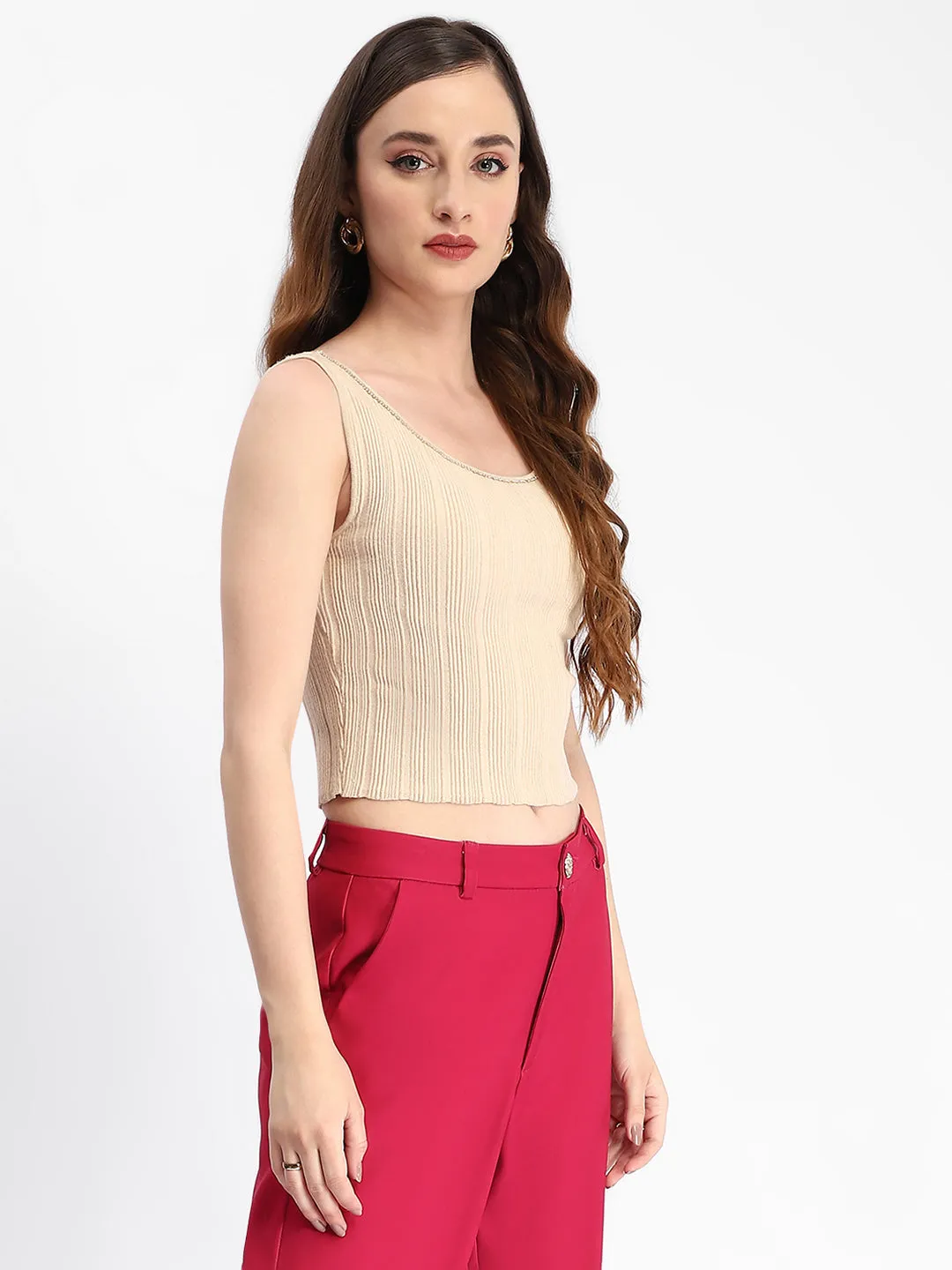 EasyAdjustStraps Lounge Wear Madame Beige Sleeveless Knit Top