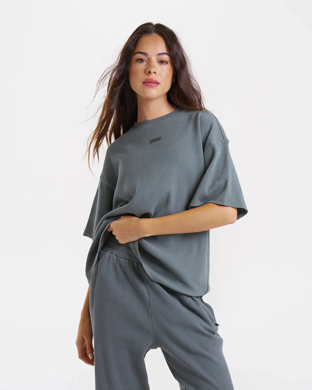 Shirley Waffle Oversized T-Shirt - Green Classic Wear Bride Side