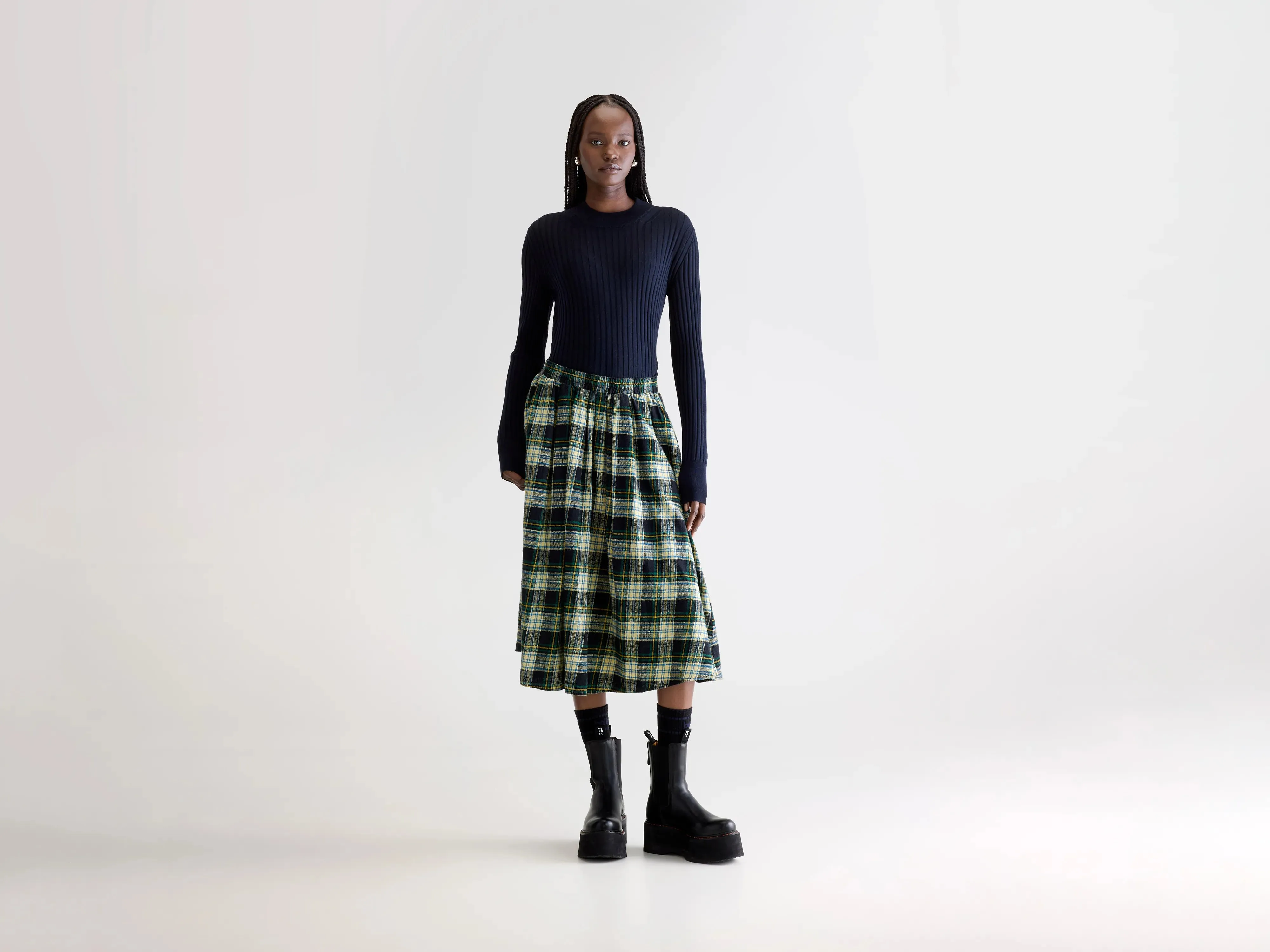 Woogie midi a-line skirt (252 / W / CHECK A) AntiPillingCloth Flexible Outerwear