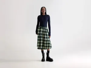 Woogie midi a-line skirt (252 / W / CHECK A) AntiPillingCloth Flexible Outerwear
