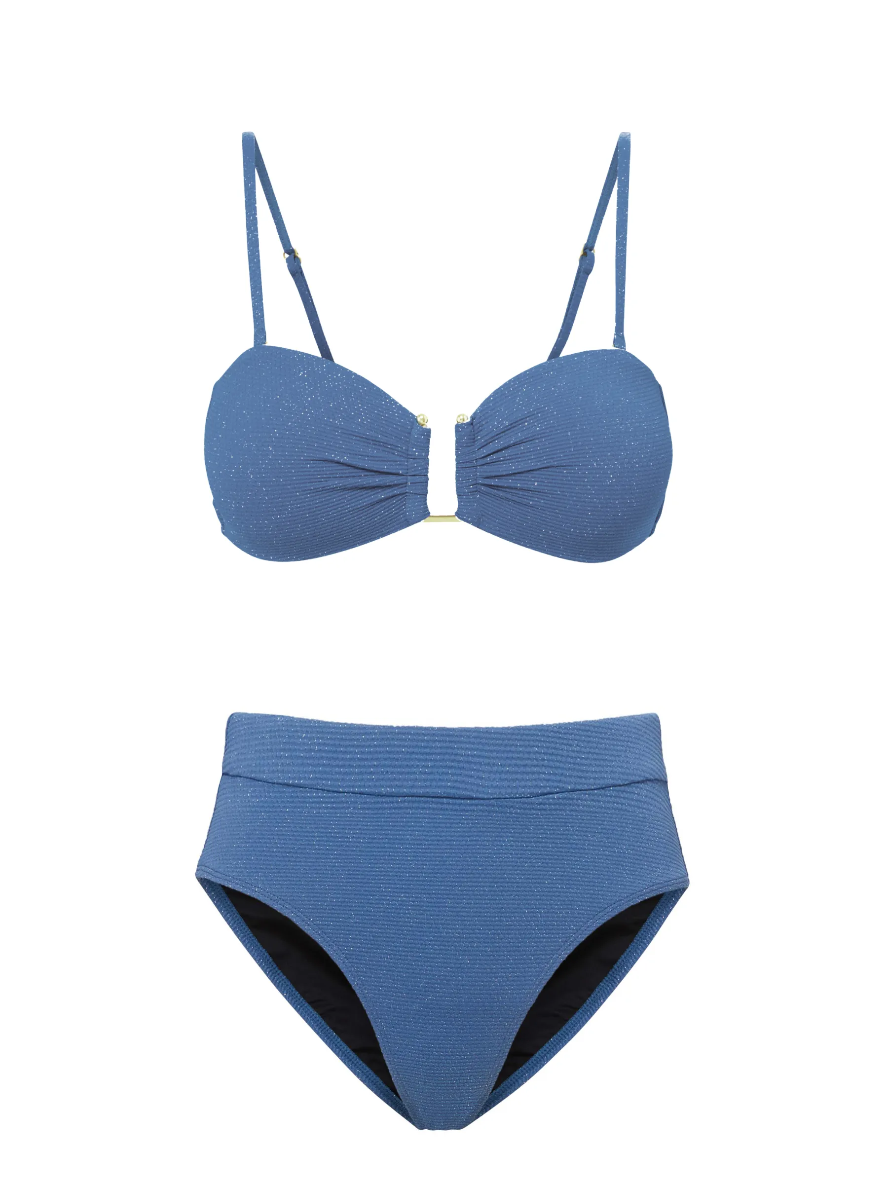 Gina Top   Hi Leg Hi Waist Bottom in Steel Blue Metallic Four Way Stretch