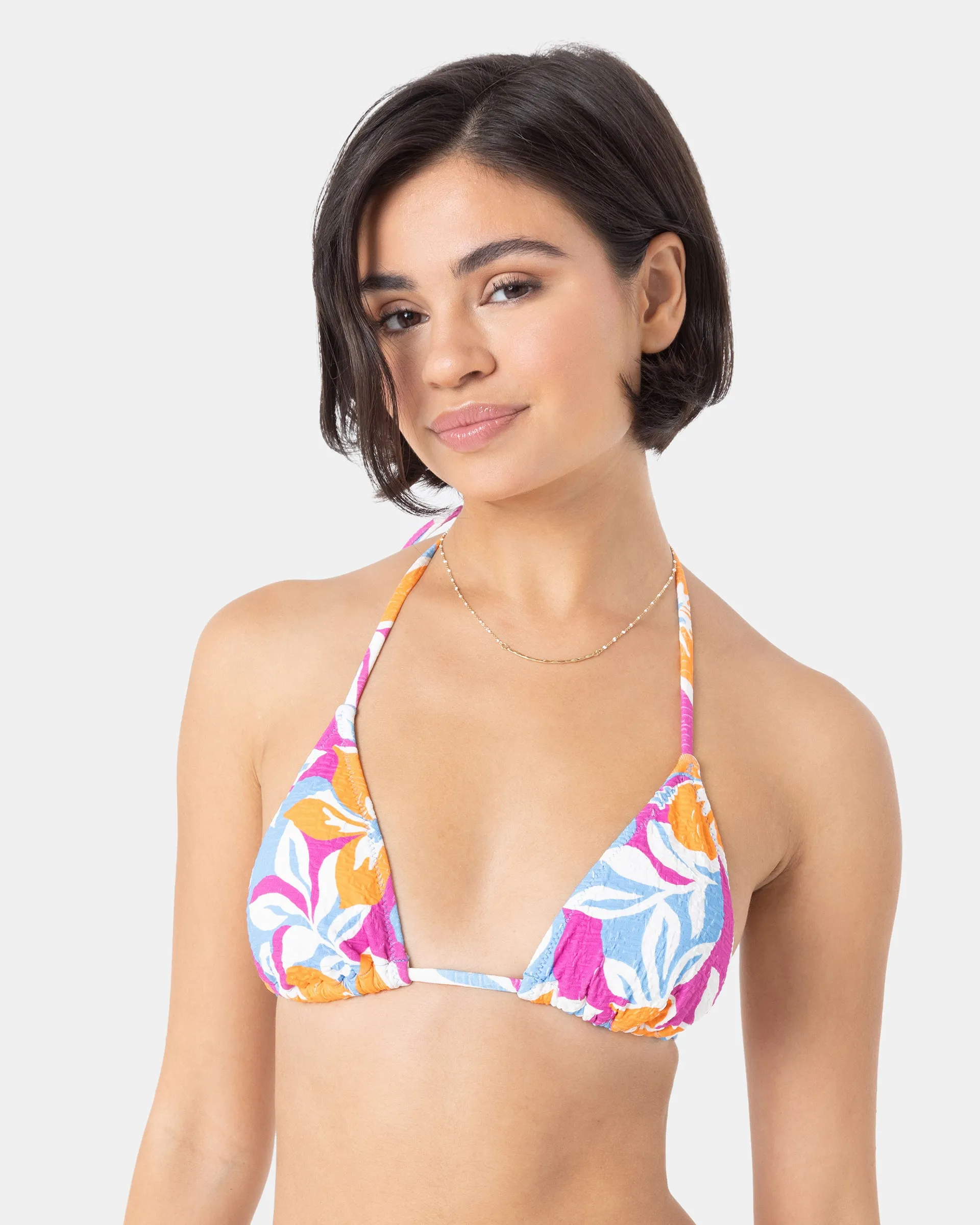 Topanga Canyon Mini Tiki Triangle Bikini Top - Multi Quick Dry Elastic Band Soft Cup Support