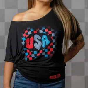 FadeResistant Antibacterial Treatment Women's USA Slouchy T-Shirt - Black