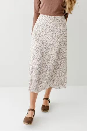 Winter Staple 'Marc' Abstract Leopard Print Midi Skirt in Cream Stretch Fabric