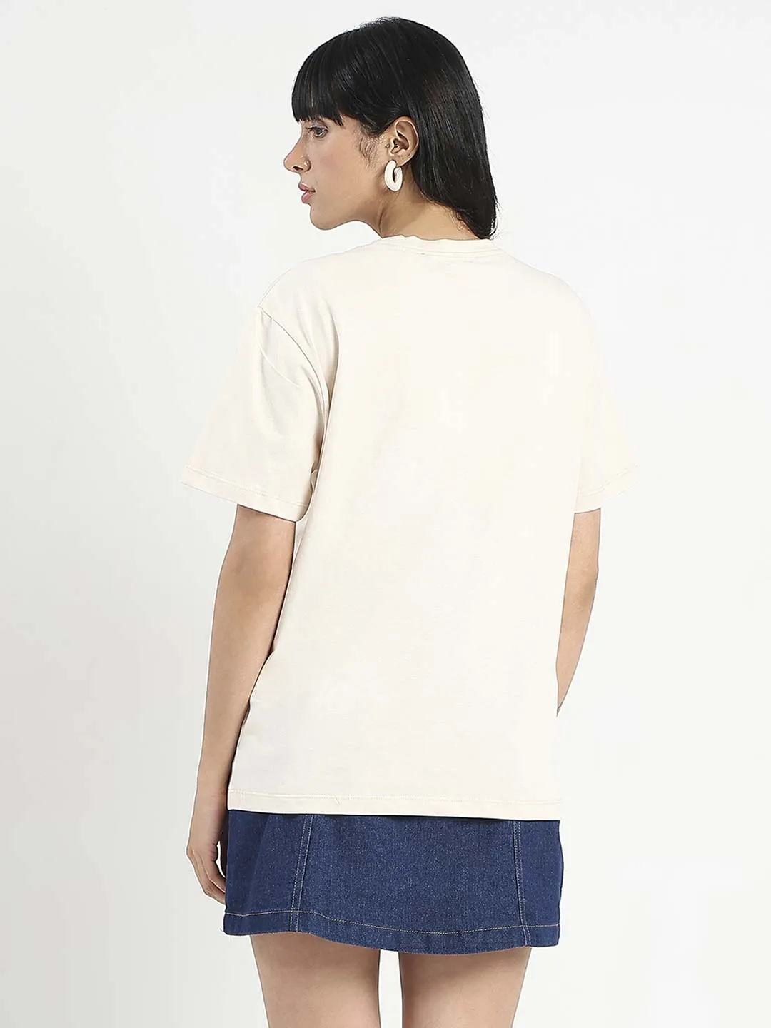 Madame Patchwork Detailed Cotton Beige Top VersatileCuff