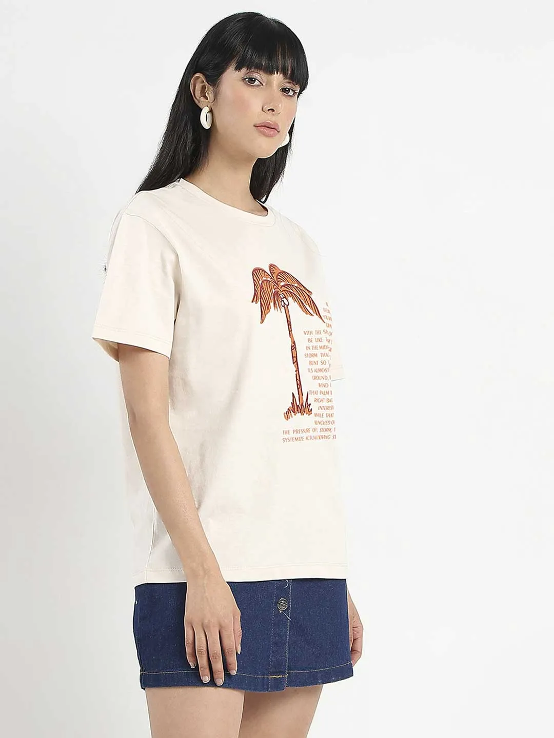 Campus Vibe Madame Patchwork Detailed Cotton Beige Top