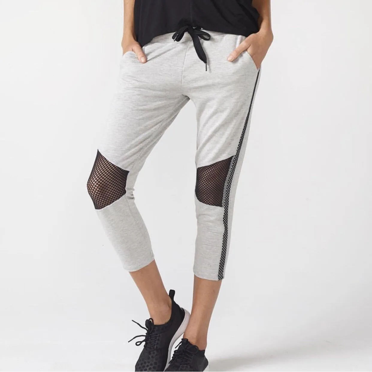 CHICHI Active Michelle Cropped Moto Jogger - Heather Grey Lightweight Fabric