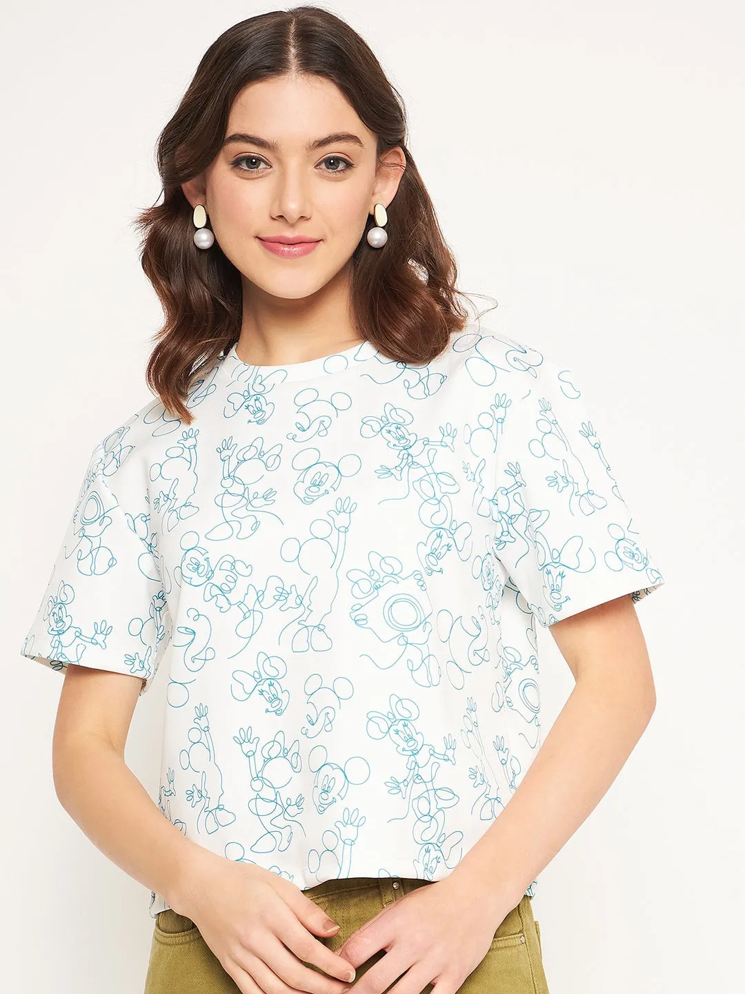 Madame White Disney Print Top AllDayComfort