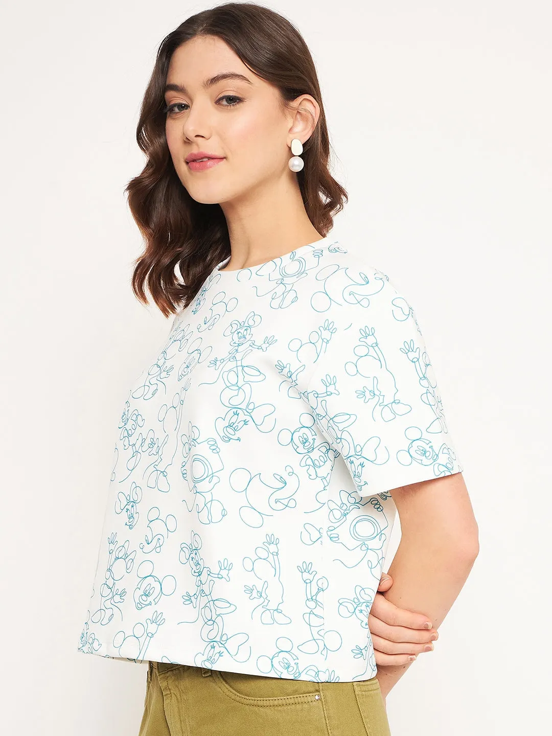 Madame White Disney Print Top Breathable fabric Travel Outfit