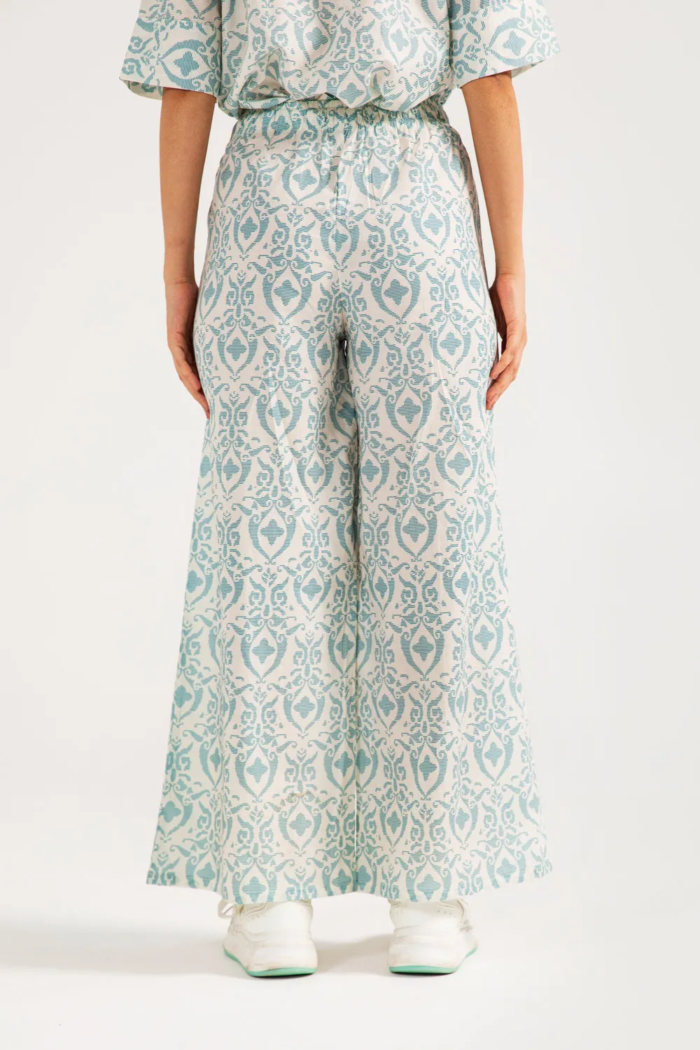 ReflectiveAccentDetails SmoothZipClosure PRINTED WIDE LEG TROUSER