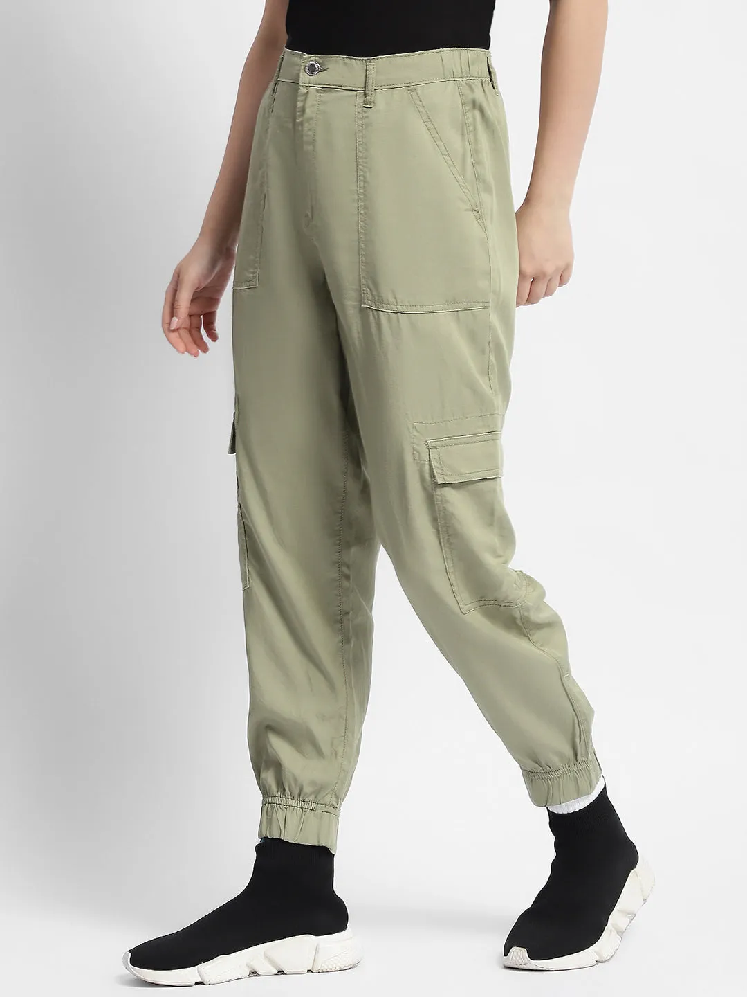 SnagFreeFabric Reflective accents Madame Tapered Fit Olive Green Mid Rise Cargo Joggers