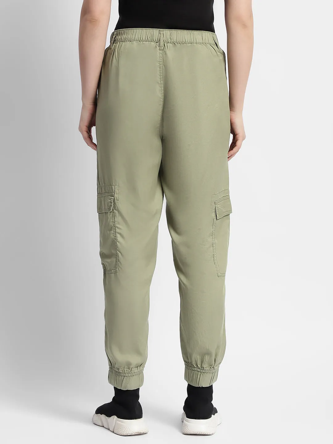 Madame Tapered Fit Olive Green Mid Rise Cargo Joggers Temperature Regulating