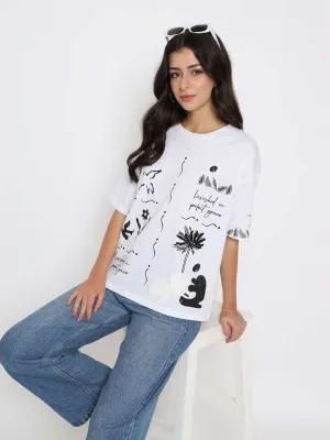 Madame Graphic Print Cotton White T-shirt Effortless Look
