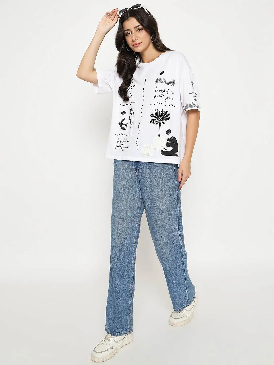 Madame Graphic Print Cotton White T-shirt Essential layering piece