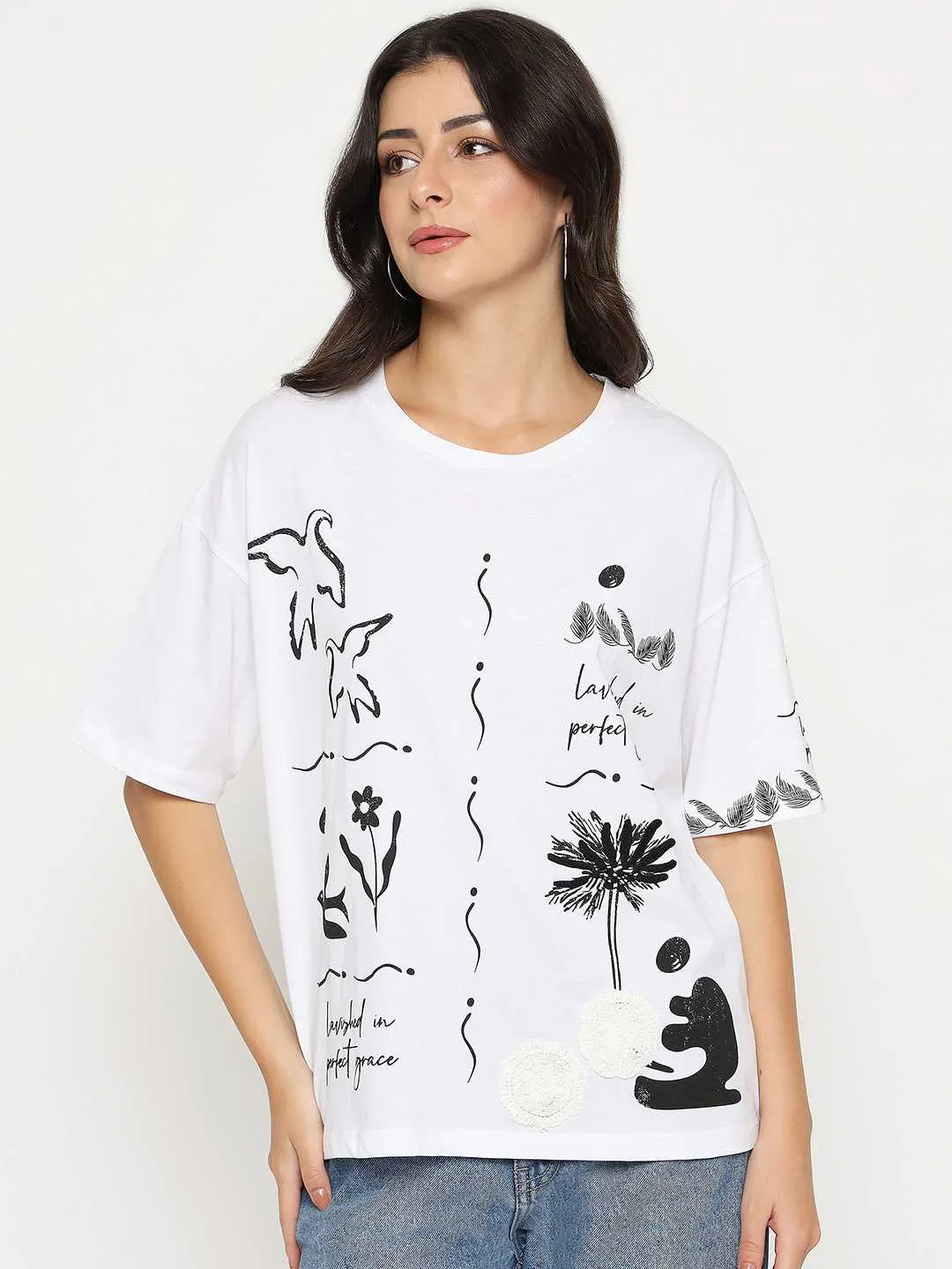 Fresh Trend Relaxed Comfort Fit Madame Graphic Print Cotton White T-shirt