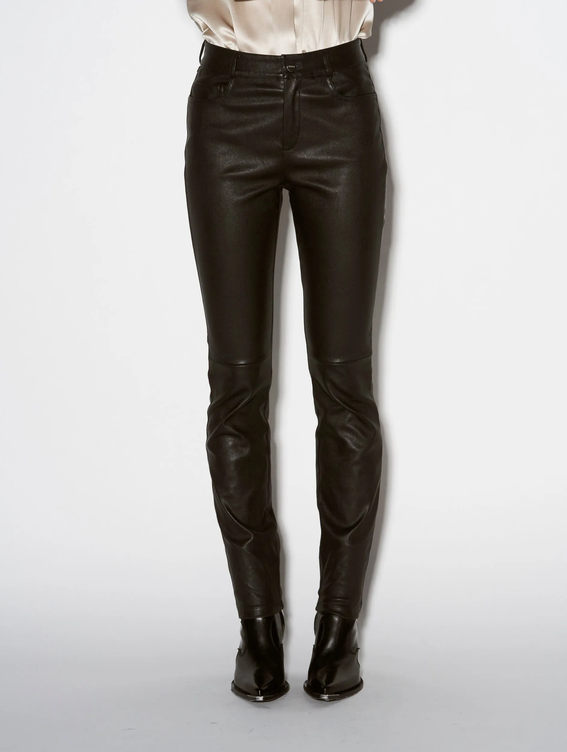 premium fabric RipstopFabric Black stretch plong?? leather slim-fit trousers