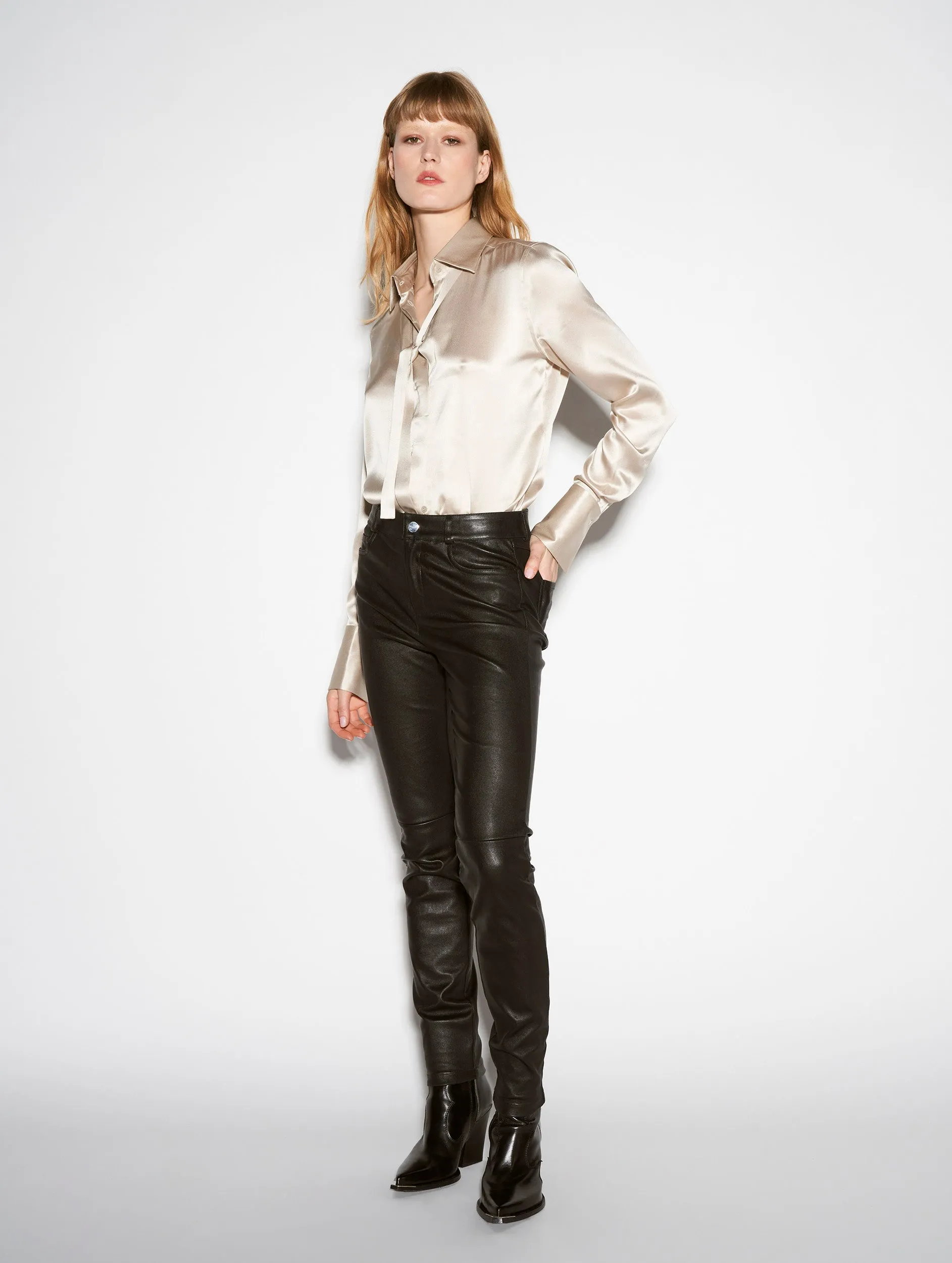 Black stretch plong?? leather slim-fit trousers Core Flex