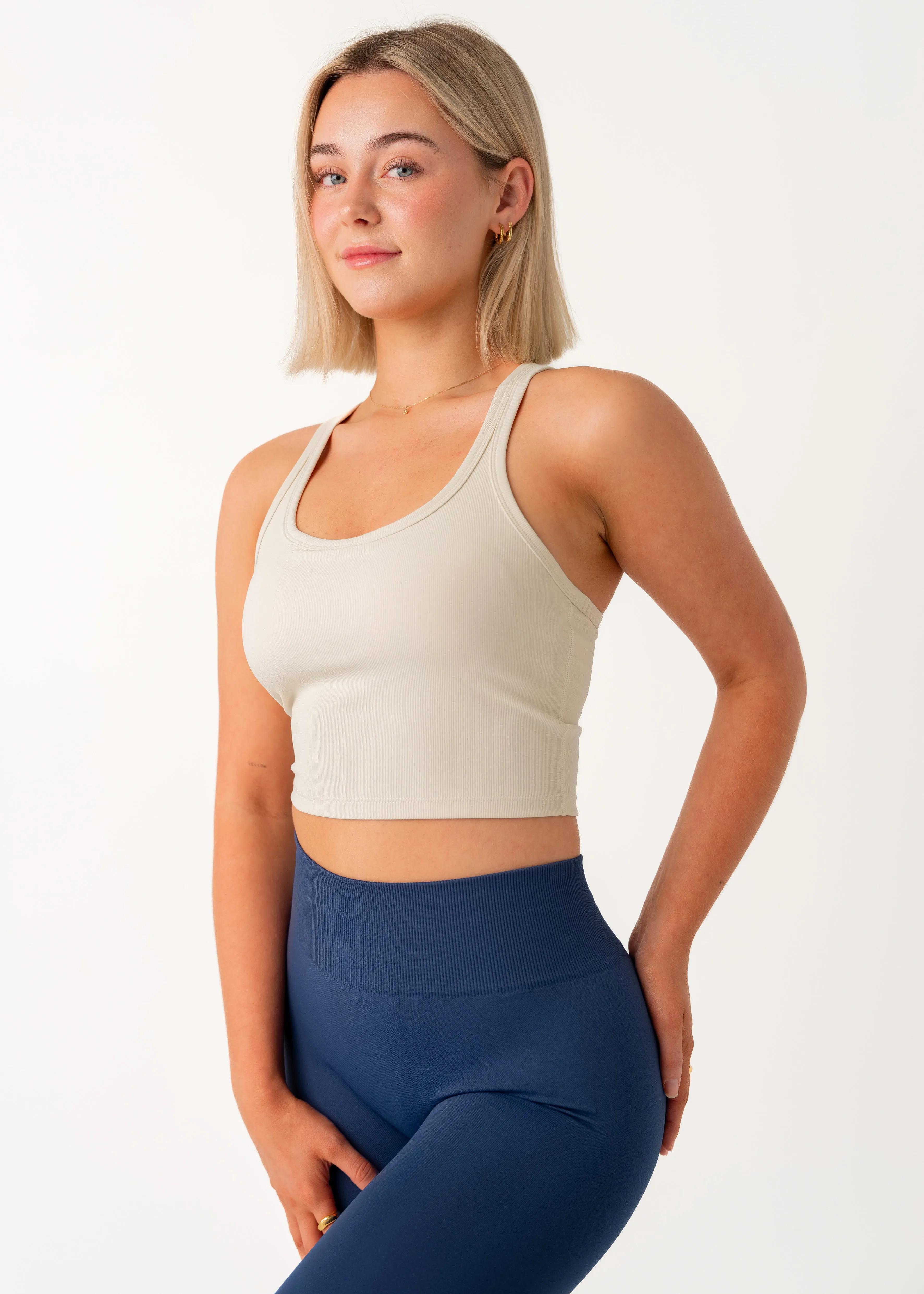 Denim Cool CROPPED TANK - CREAM WHITE