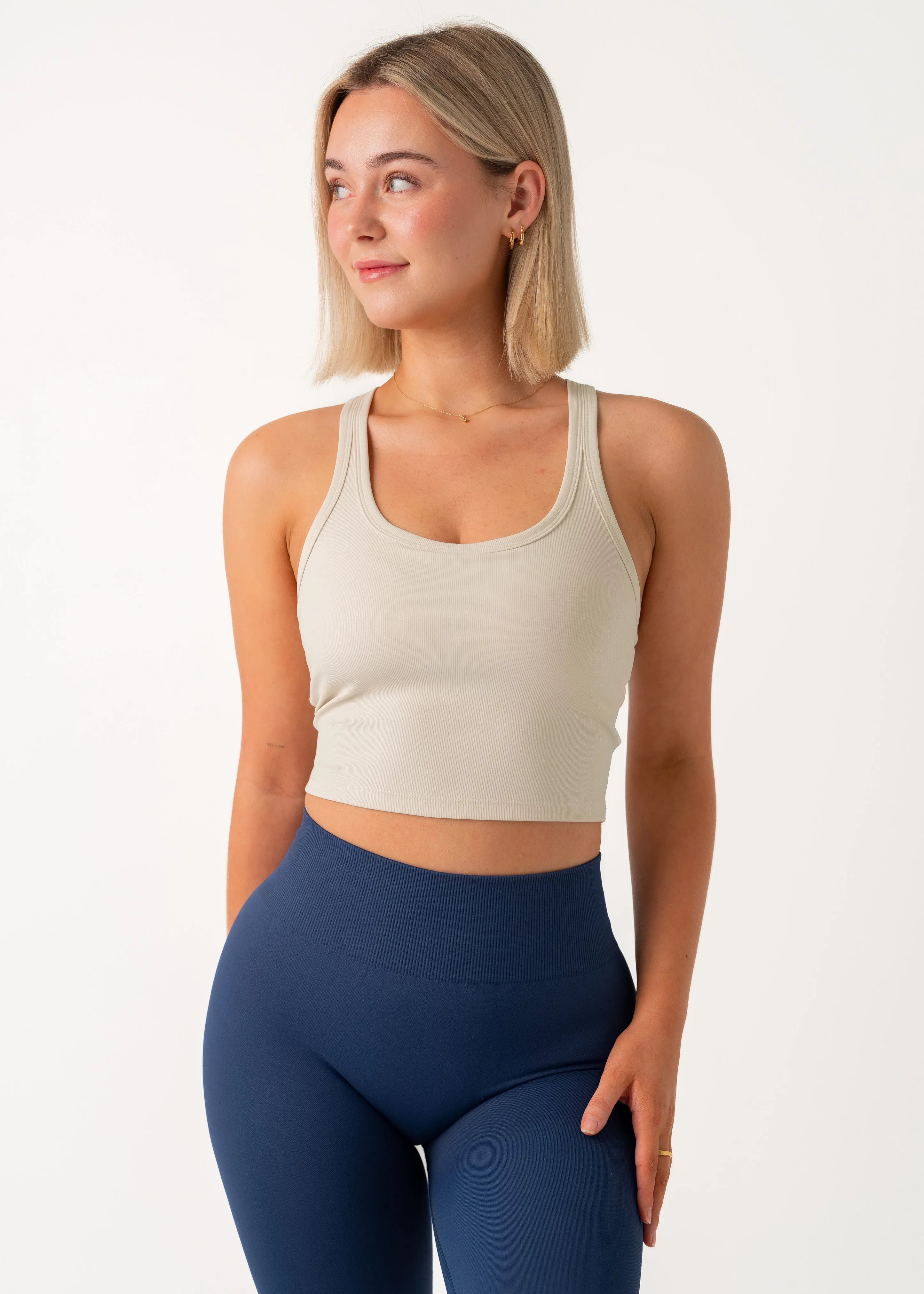 Soft Socks Saga Vibe CROPPED TANK - CREAM WHITE
