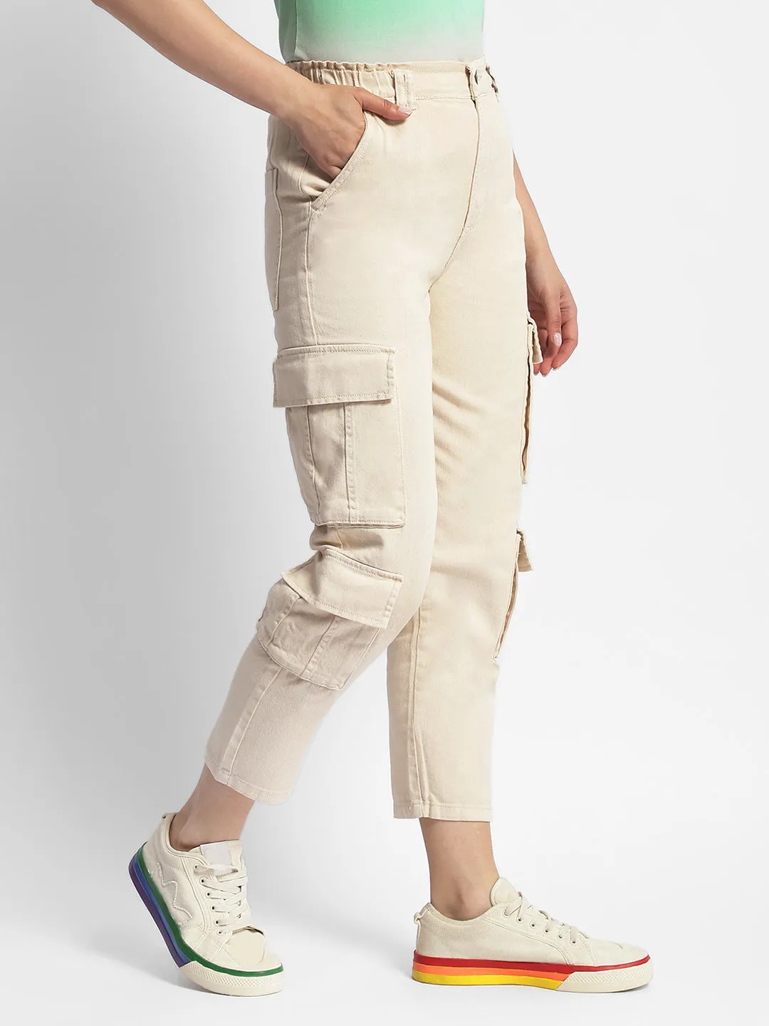 Chilly Weather Wear Madame Mid Rise Tapered Fit Off-White Cargo