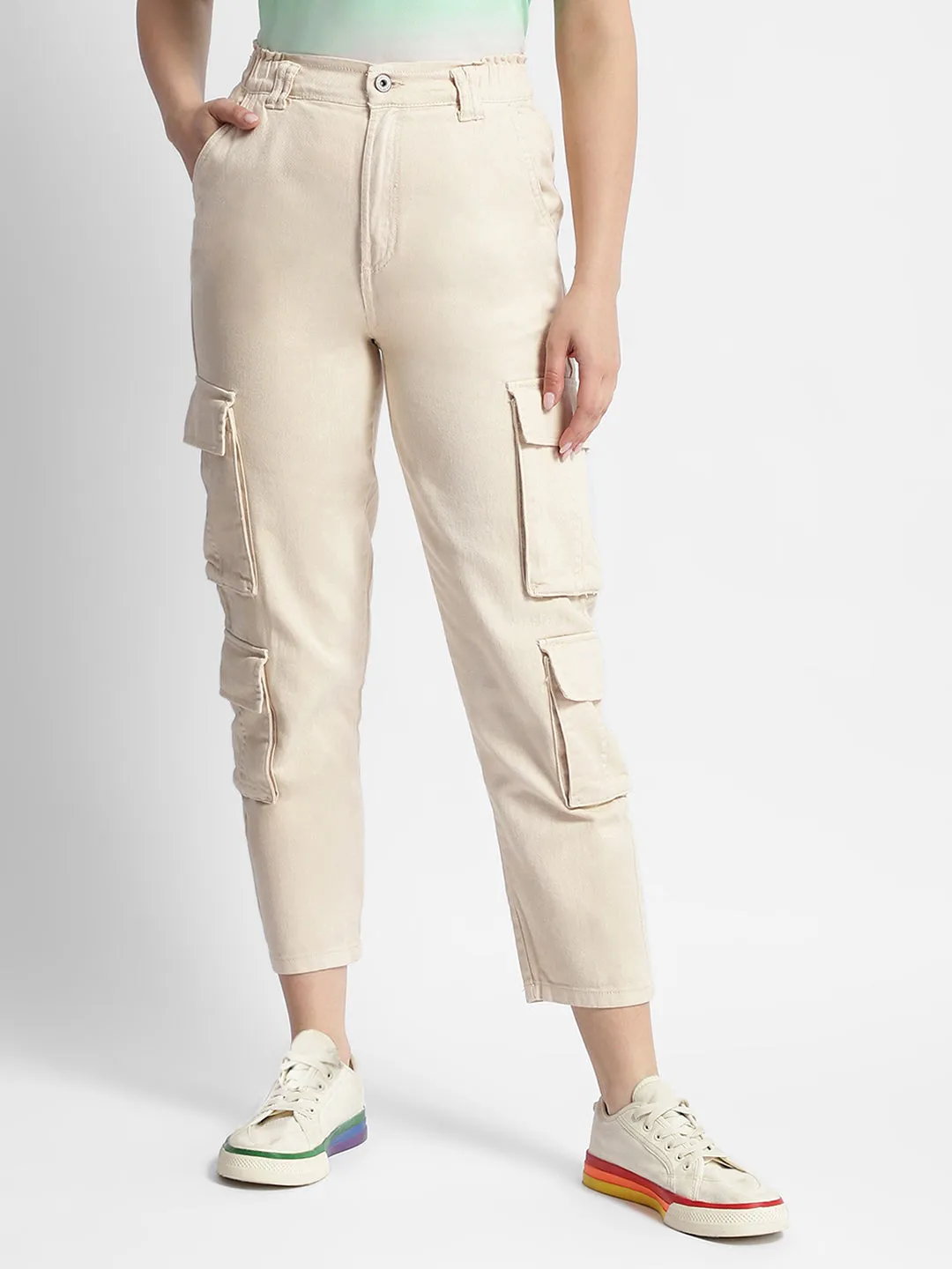 No Gap Waist Non Binding Cuffs Madame Mid Rise Tapered Fit Off-White Cargo