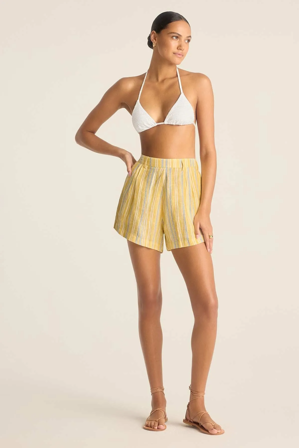 The Getaway Short - Sunny Skies EcoLinen Side Pockets HighBackRise