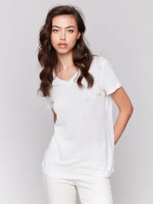 Ventilated Back Panel QuickDrying Fiber Linen Blend V-Neck T-Shirt - Natural
