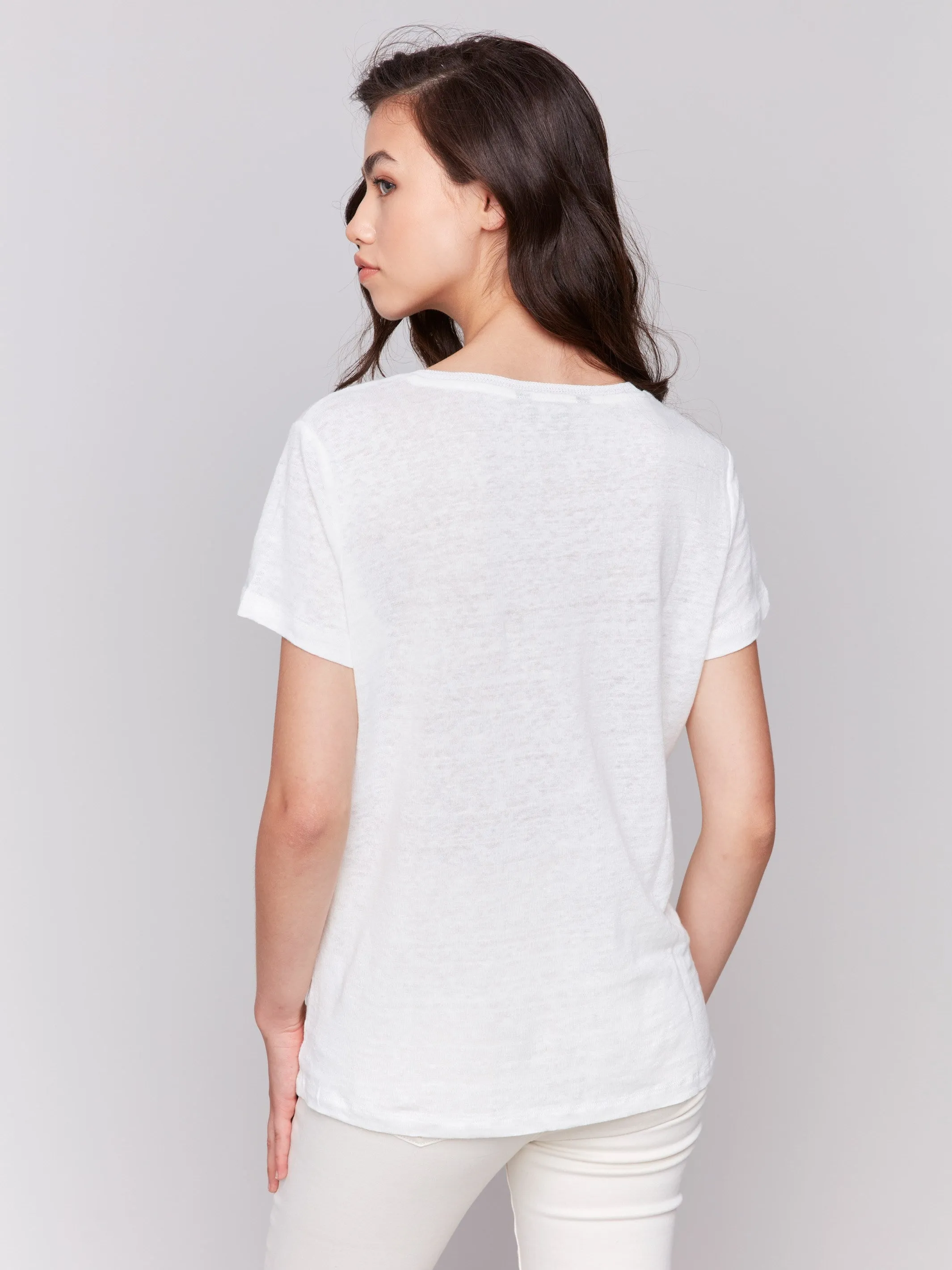 Linen Blend V-Neck T-Shirt - Natural MoistureWicking Fabric
