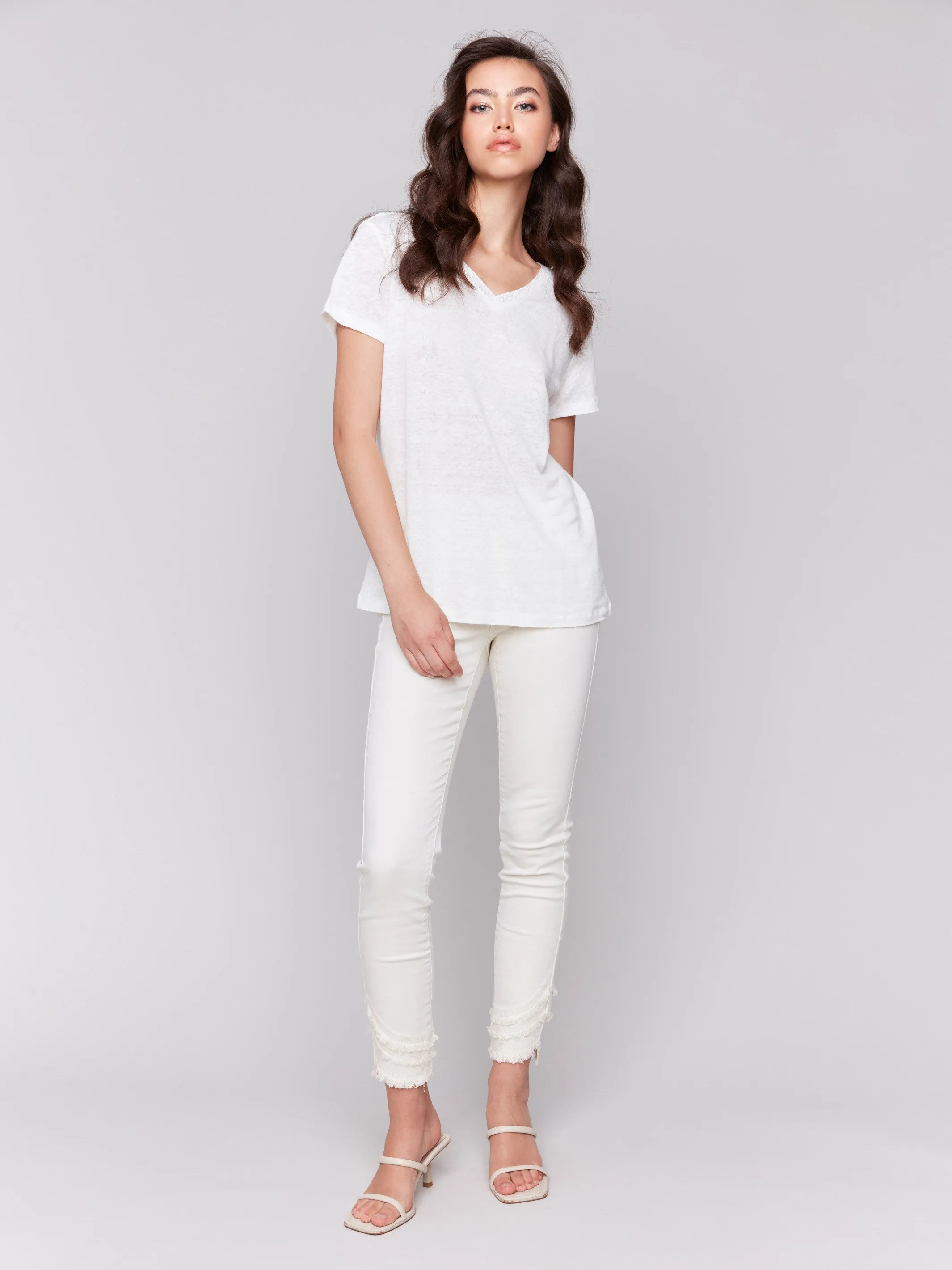 Linen Blend V-Neck T-Shirt - Natural Energy Ease Nordic Light