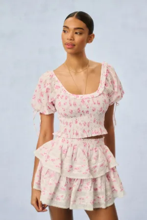 Ruffle Mini Signature Fragrance Print Skirt - STERLING DUSK Breathable fabric Tagless label