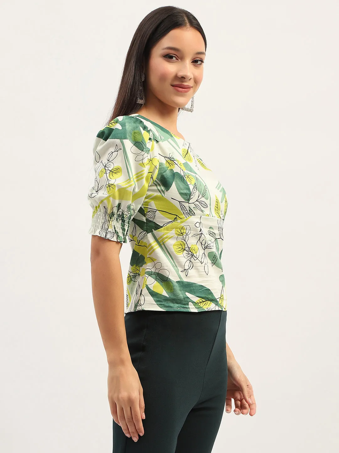 AbrasionFree Edging Madame Botanical Print Cotton Lime Top