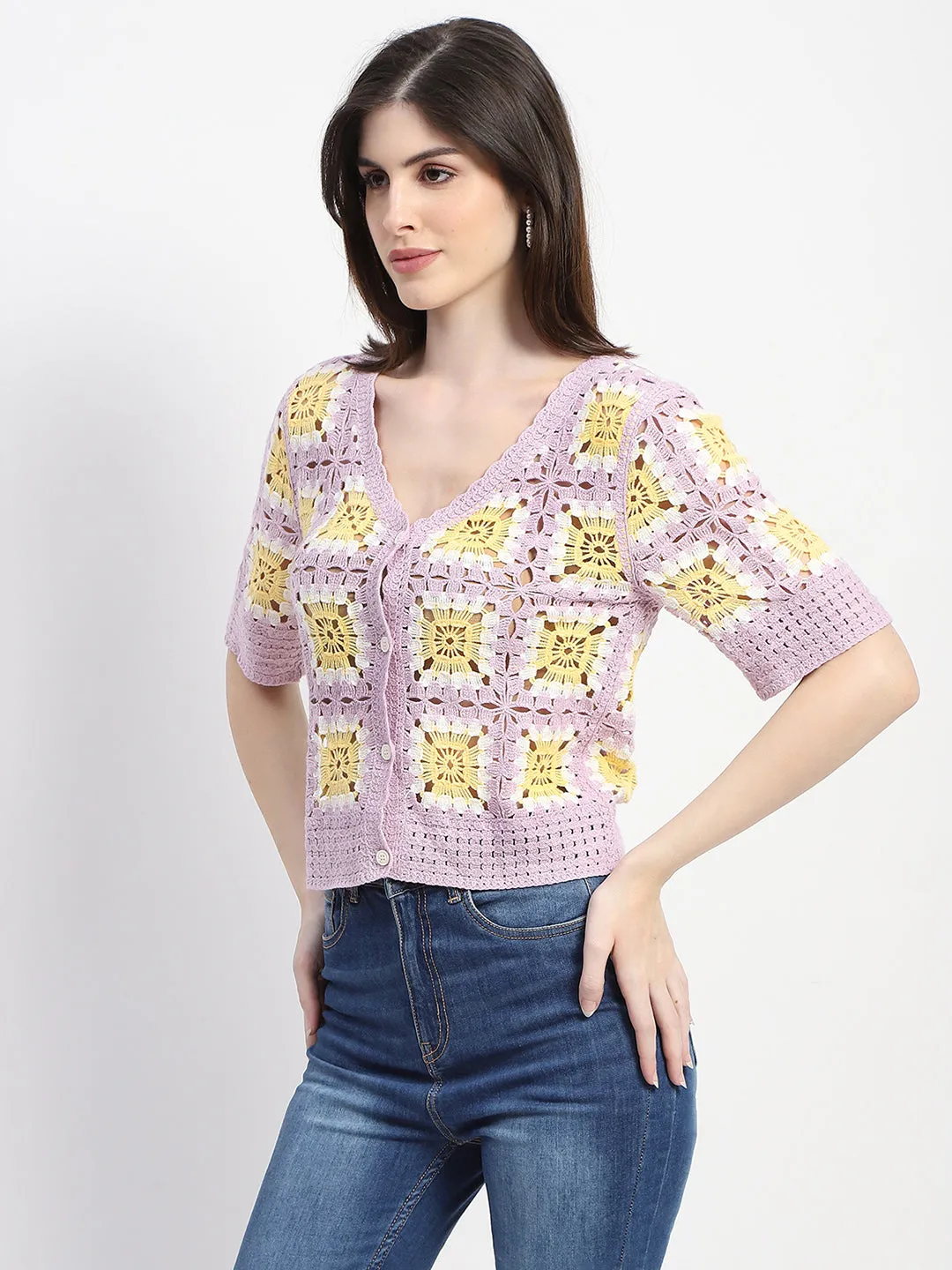 Multi-Purpose Wear Madame Mauve Cotton Crochet Top