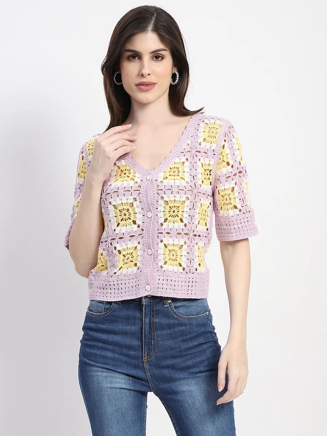 Casual Comfort Madame Mauve Cotton Crochet Top