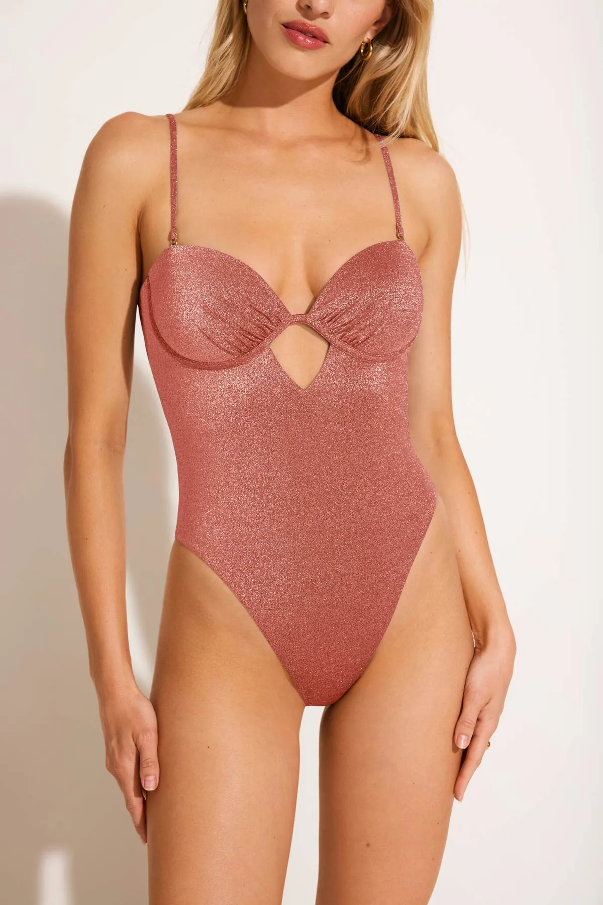 Solar Protective Coating Mabel Underwire Bandeau One Piece - Pink Metallic