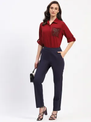 Madame Straight Fit Navy Trousers Travel Essential Sustainable Fabric