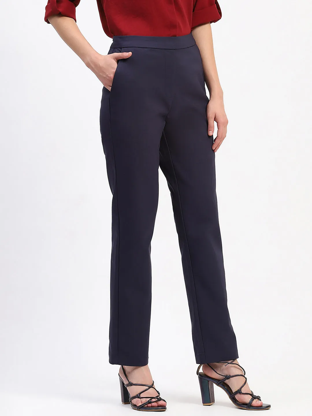 Anti Pilling Surface pilling resistant Madame Straight Fit Navy Trousers