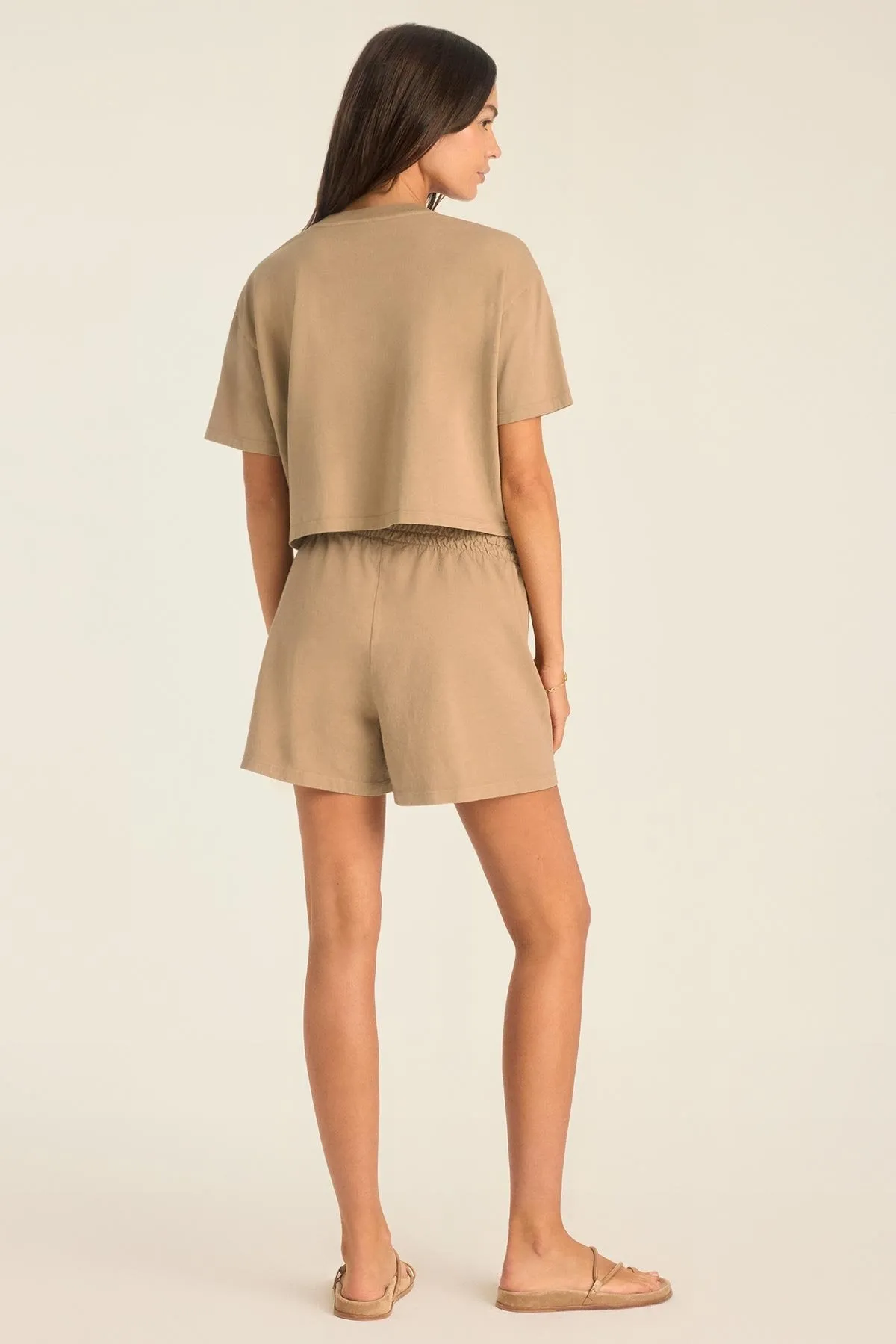 Durable Knitwear Minimal Style Trend Coast Crop Tee - Latte Cotton Jersey