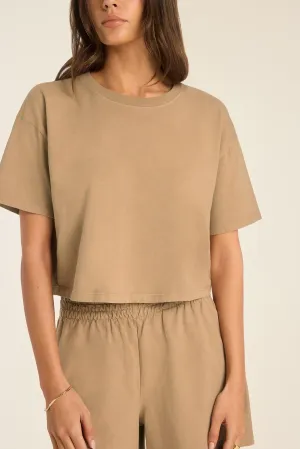Relaxing Day Coast Crop Tee - Latte Cotton Jersey