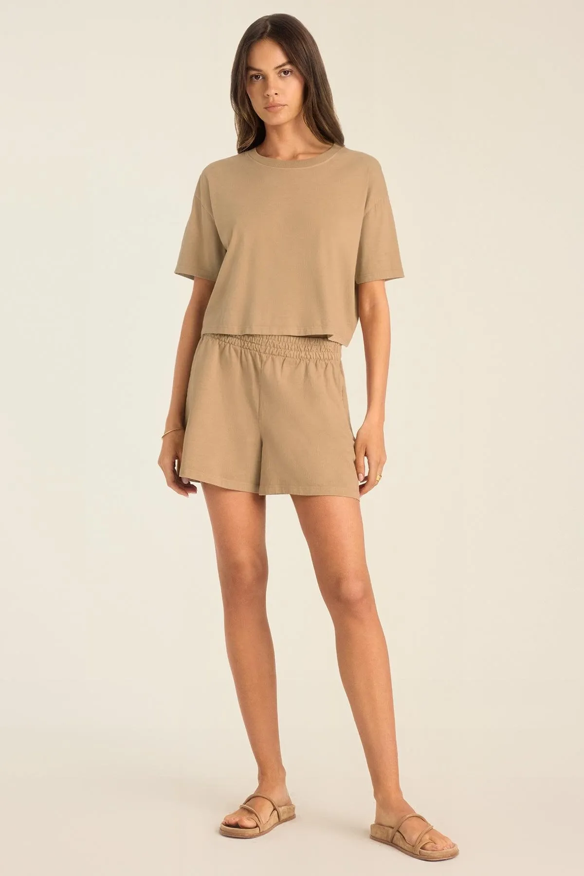 Modern Simplicity Casual Chic Wear Coast Crop Tee - Latte Cotton Jersey