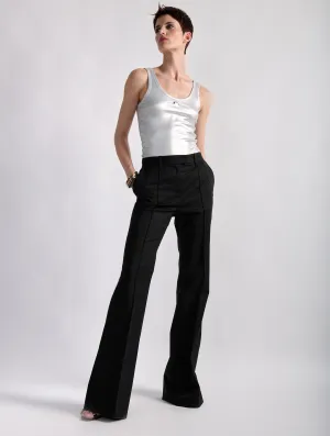 Sporty Comfort Fit Moisture wicking Black stretch wool gabardine bootleg trousers