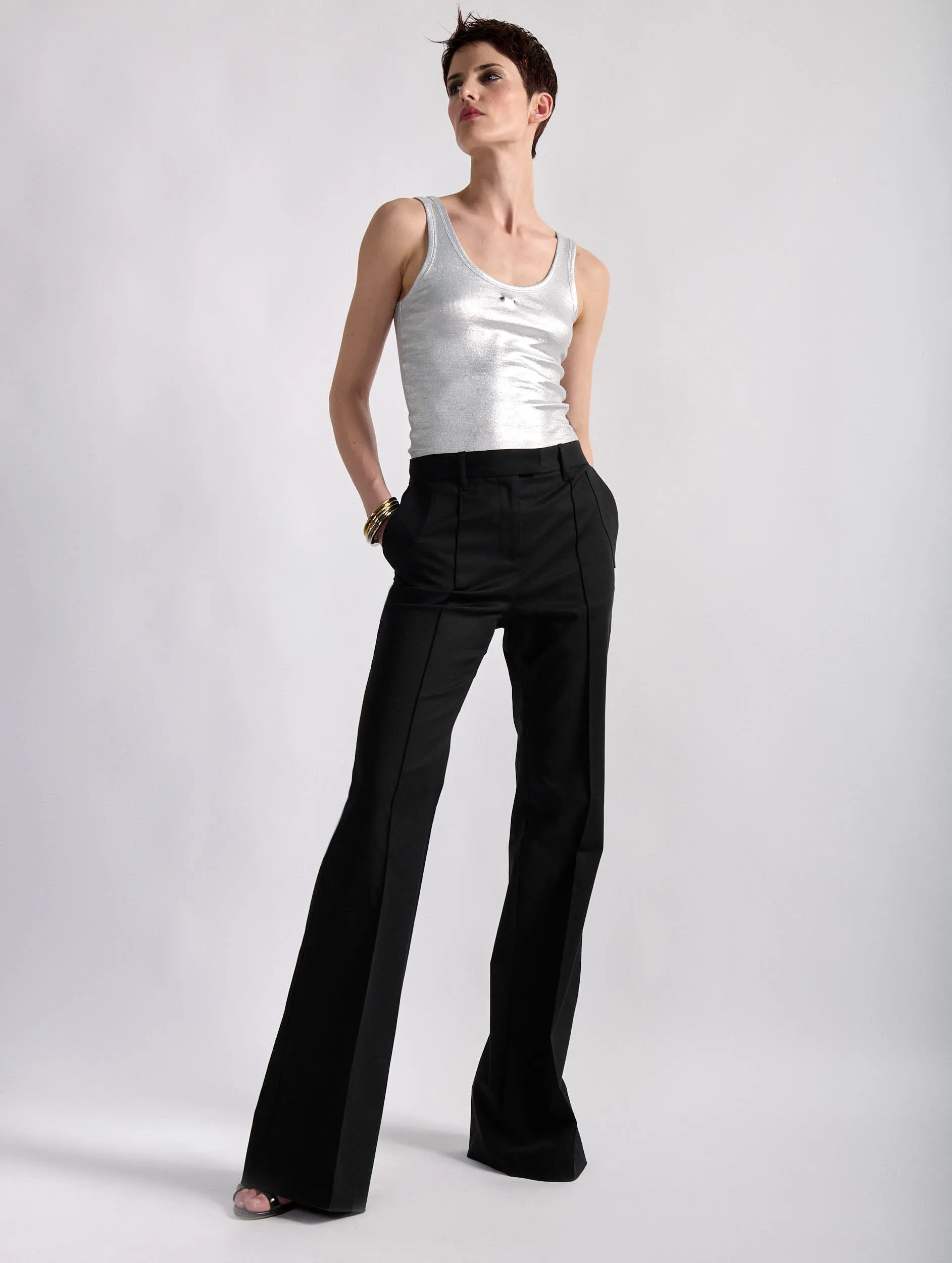 Black stretch wool gabardine bootleg trousers AntibacterialCoating