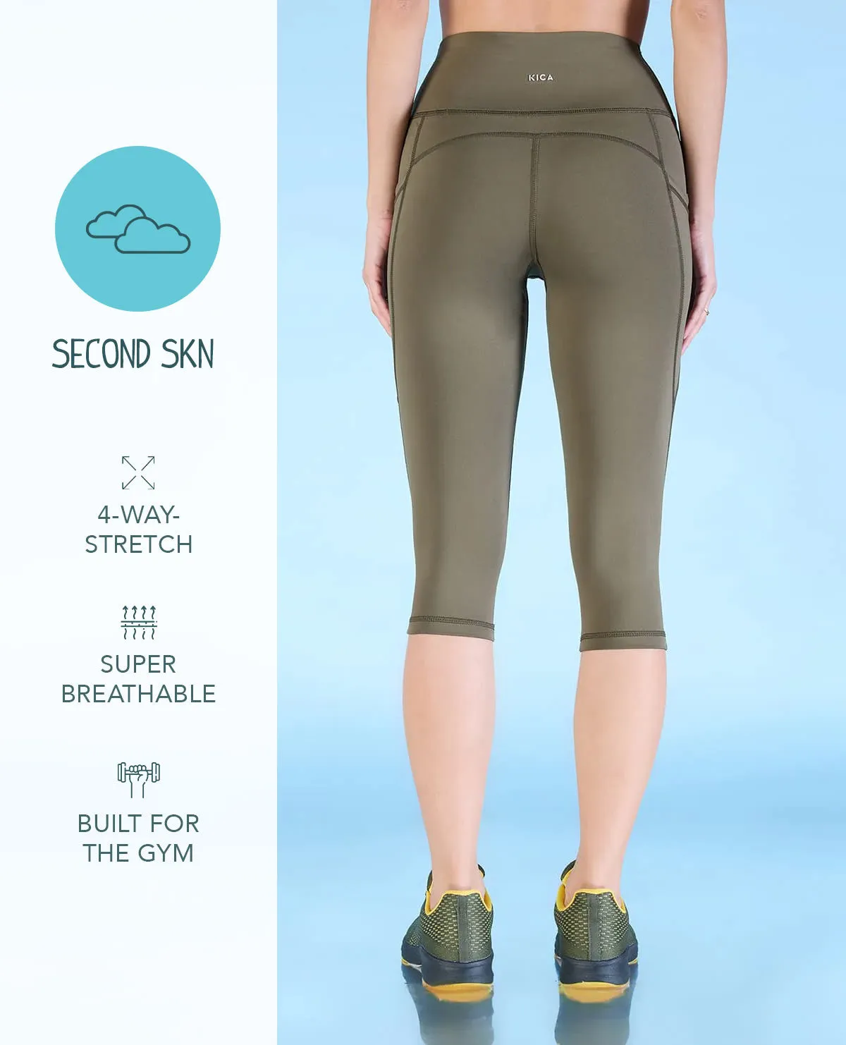 Sleek and Stretchy High Waisted 3/4 Leggings in Second SKN Fabric