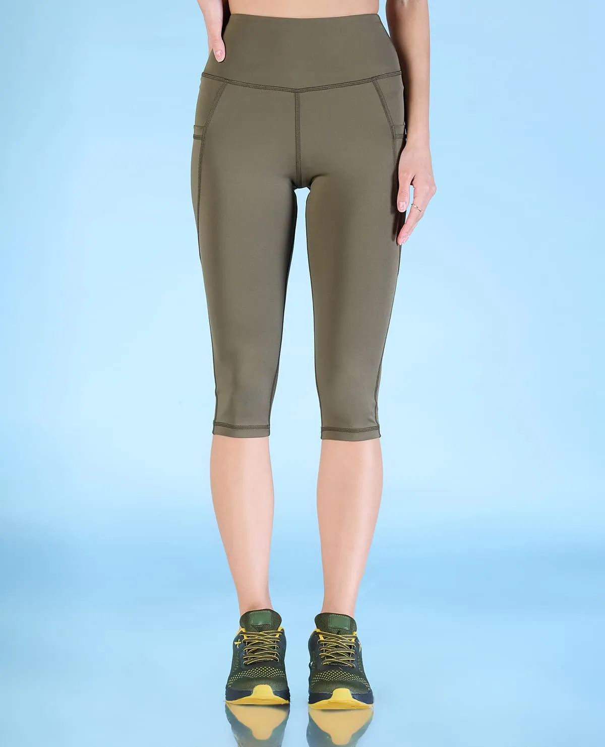 High Waisted 3/4 Leggings in Second SKN Fabric Fade Resistant Work Commute