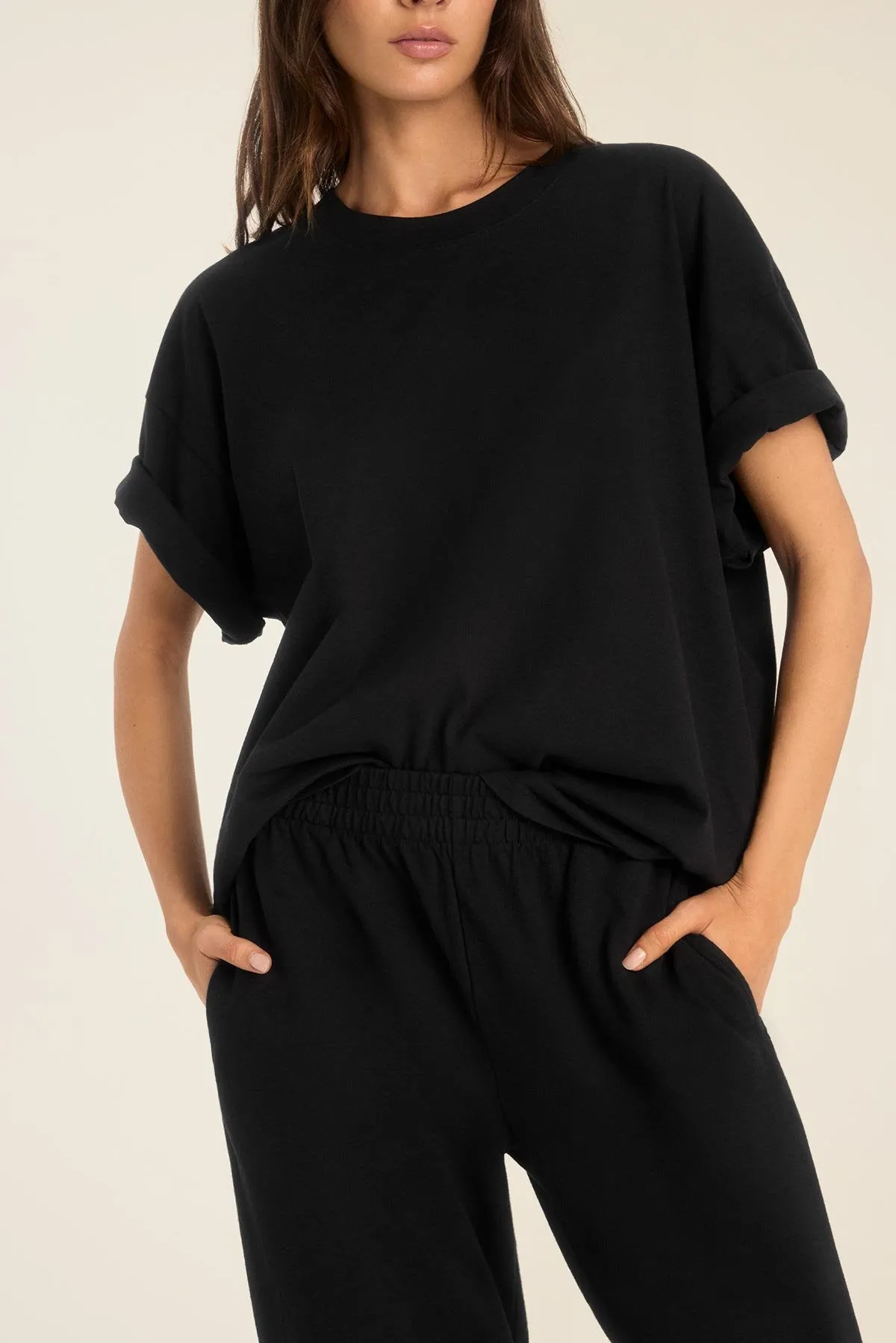 Coast Oversized Boyfriend Tee - Black Cotton Jersey All Season Wear